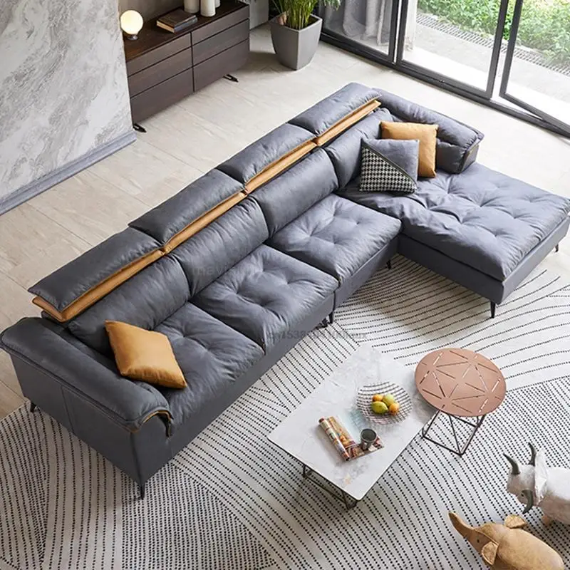 Modern L-Shape High Quality Leather Sofa For Living Room Master Design Simple 4-6 People Couch Home Bedroom Furniture Sets