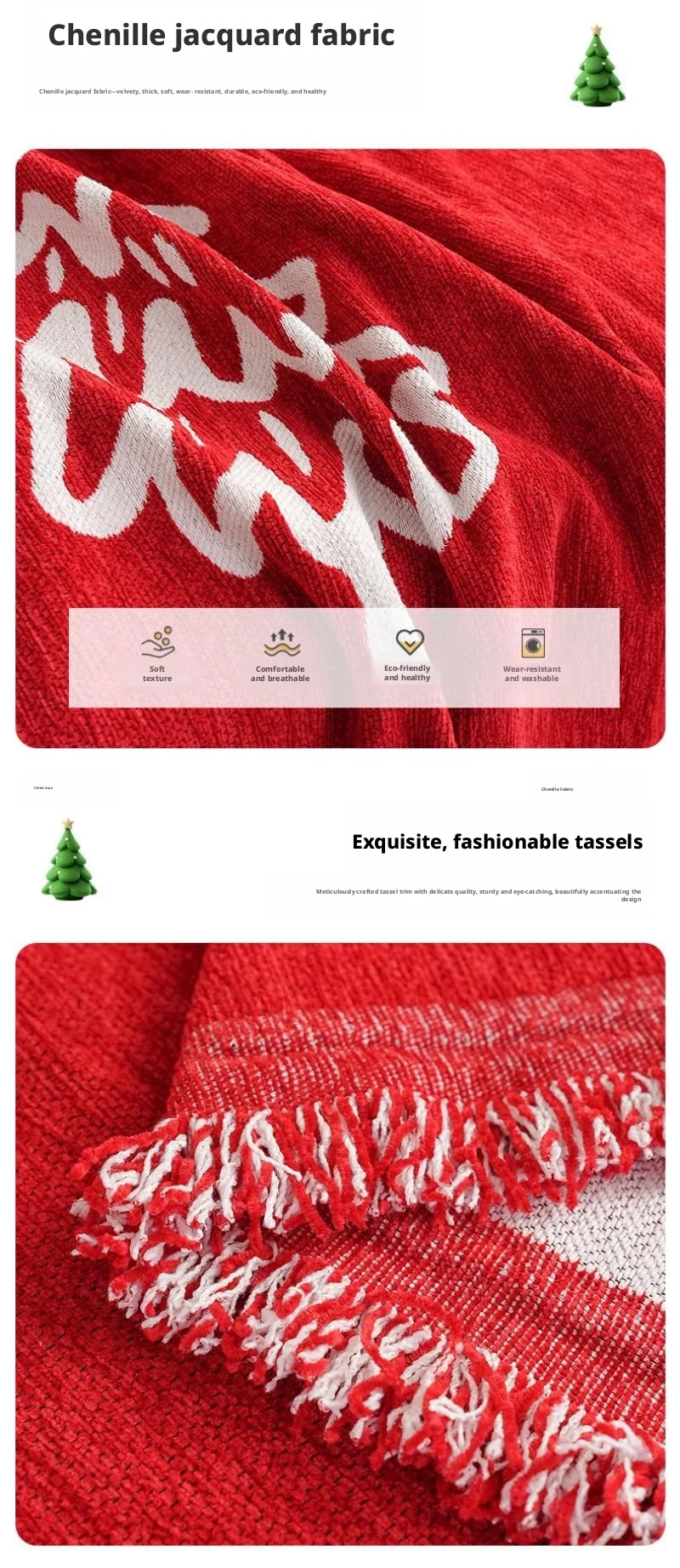 Weihnachts-Sofabezug-Decke, Festliche Wohnzimmer-Dekoration, Rote Beidseitige Wiederverwendbare Sofabezüge aus Stoff – Detail 5