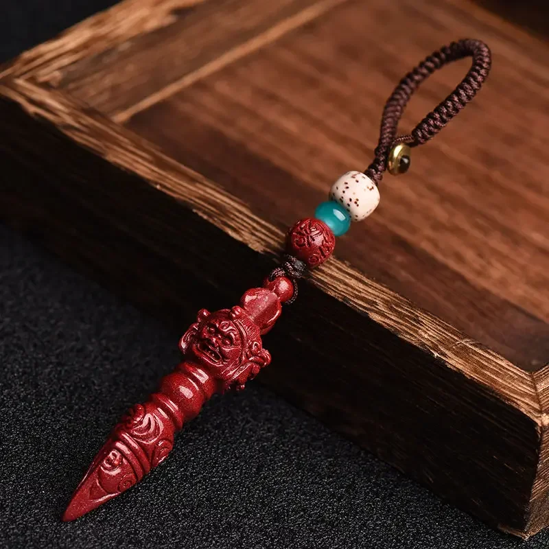 Natural Cinnabar Exorcising and Fortune Drawing Vajra Monster Subduing Club Pendant High Content Purple Gold Sand Neck Pendant