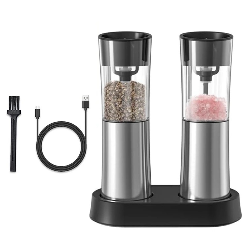 1Set Electric Salt And Pepper Grinder Set Electric Pepper Mill Set Automatic Induction Grinder +USB Rechargeable