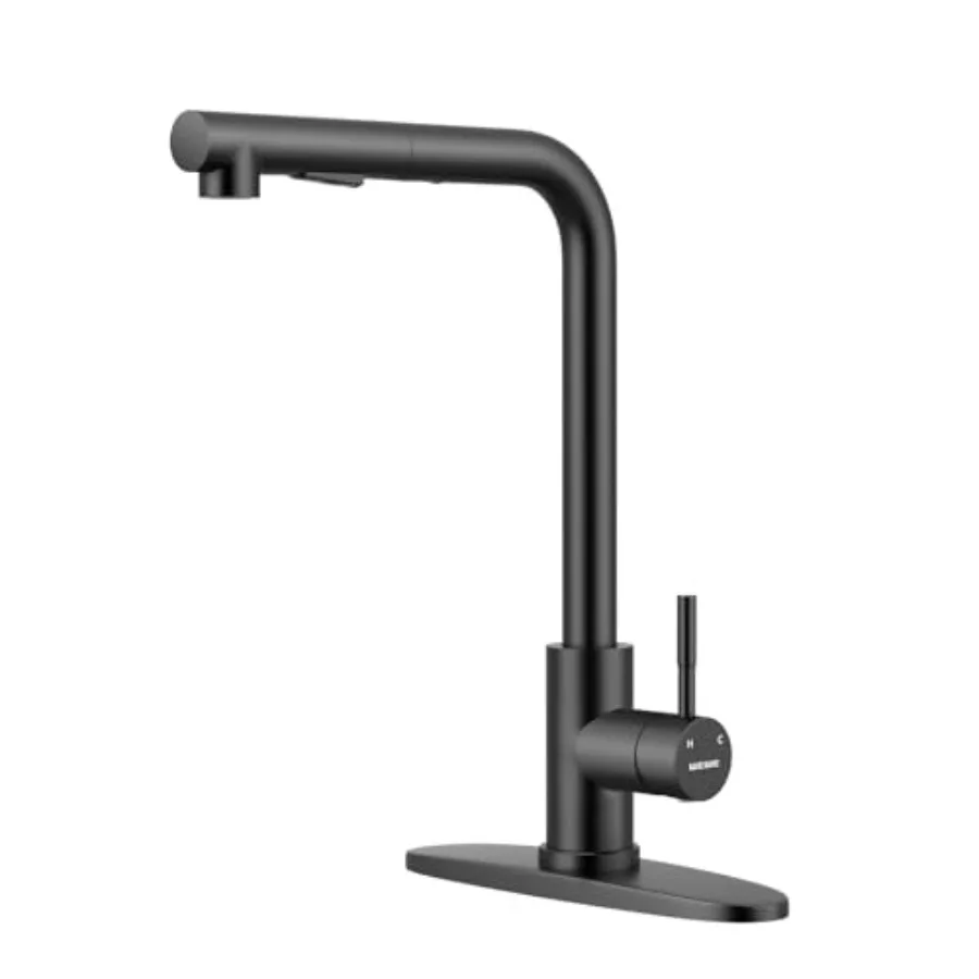 

Single Handle Pull Down Kitchen Faucet in Matte Black Stainless Steel with 360 Swivel for 1 or 3 Hole Deck High Arc Design Easy