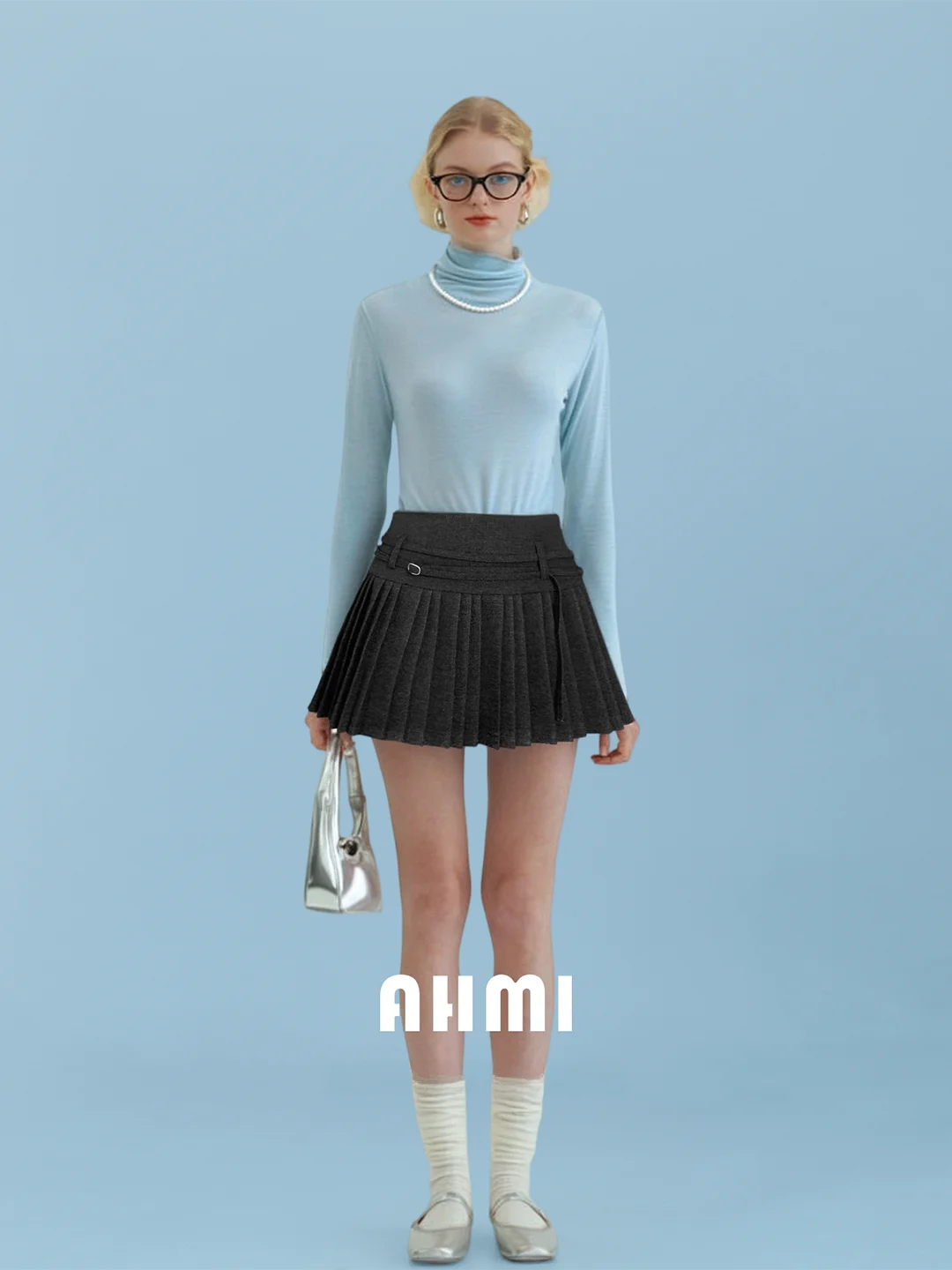 

AHMI "Playful Soft Words" Color f High Collar Long Sve T-irt Slimming Base Layer Top for Autumn Winter