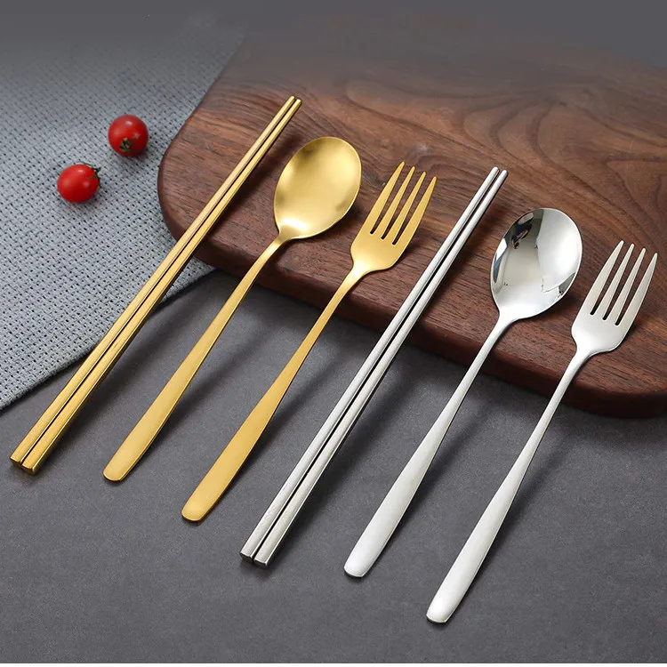 High quality Korean gold 304 stainless steel spoon chopsticks fork