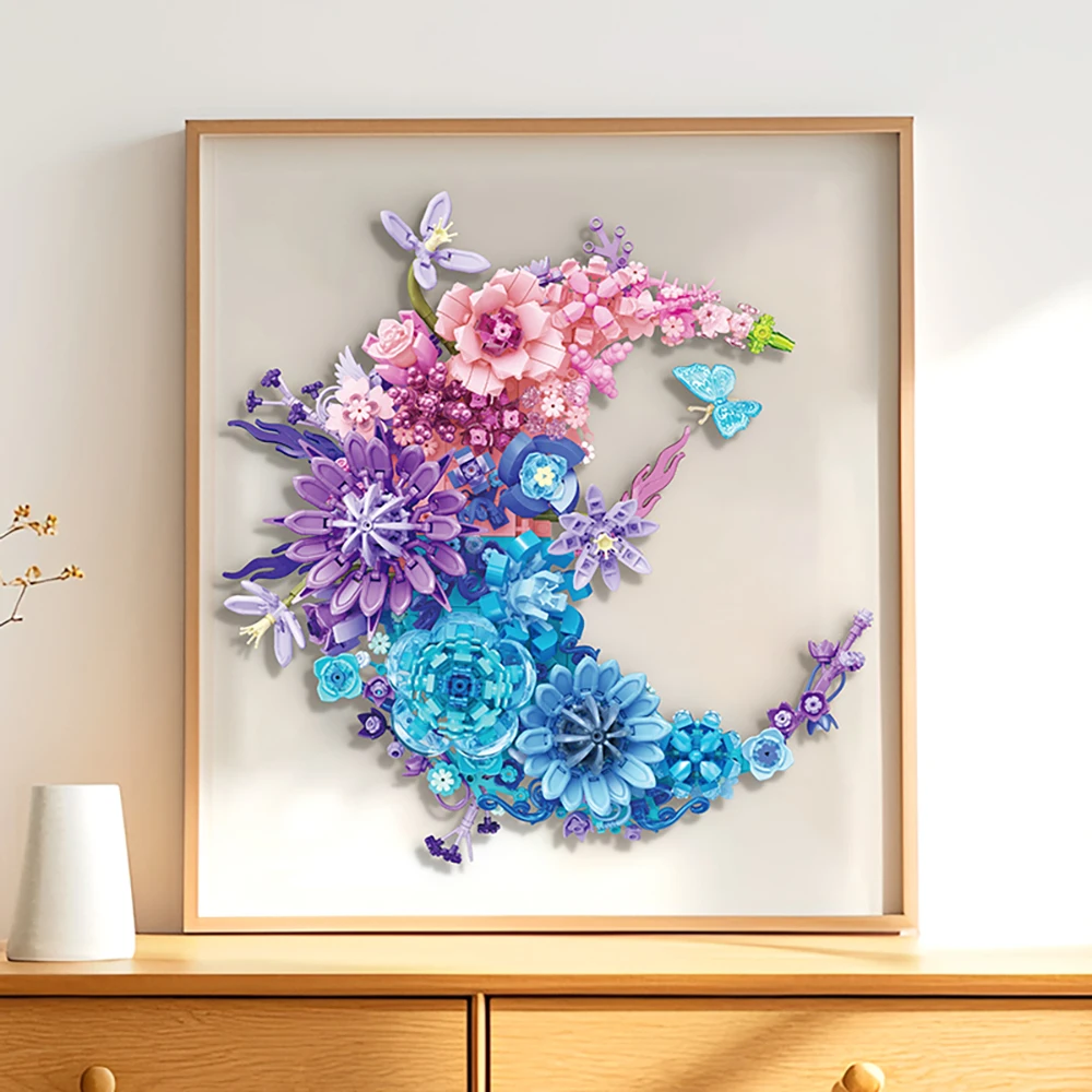Ramo educativo 3D, juguete de bloques de construcción de flores y Luna, adornos de modelo de simulación creativa, regalo para niños, decoración del hogar