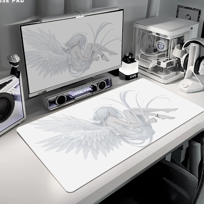 Minimal Anime Girl Cute Pink Leather Desk Mat PU Waterproof Mouse Keyboard Pads Sweet Non-Slip Computer Desk Pad For Office Home