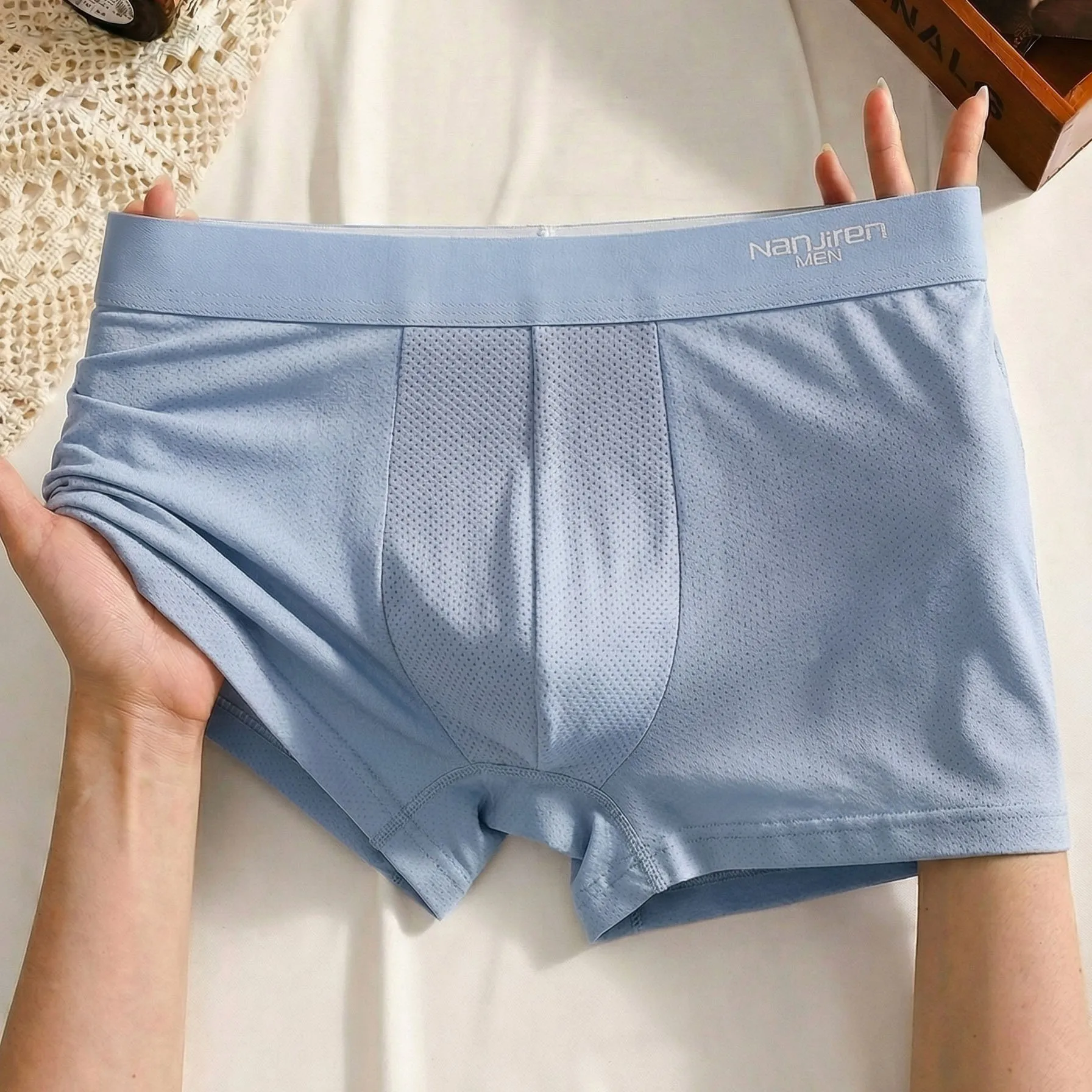 

Мужские трусы-боксеры из ледяного шелка, 1 шт., летние, больших размеров, дышащие, сексуальные, сетчатые, комфортные, L-6XL