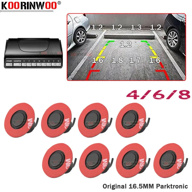 

Koorinwoo Latest Flat 16.5MM Rotate Radars 4/6/8 Car Video Parking Sensor Black Reverse Backup Radar Car Detector Parking System