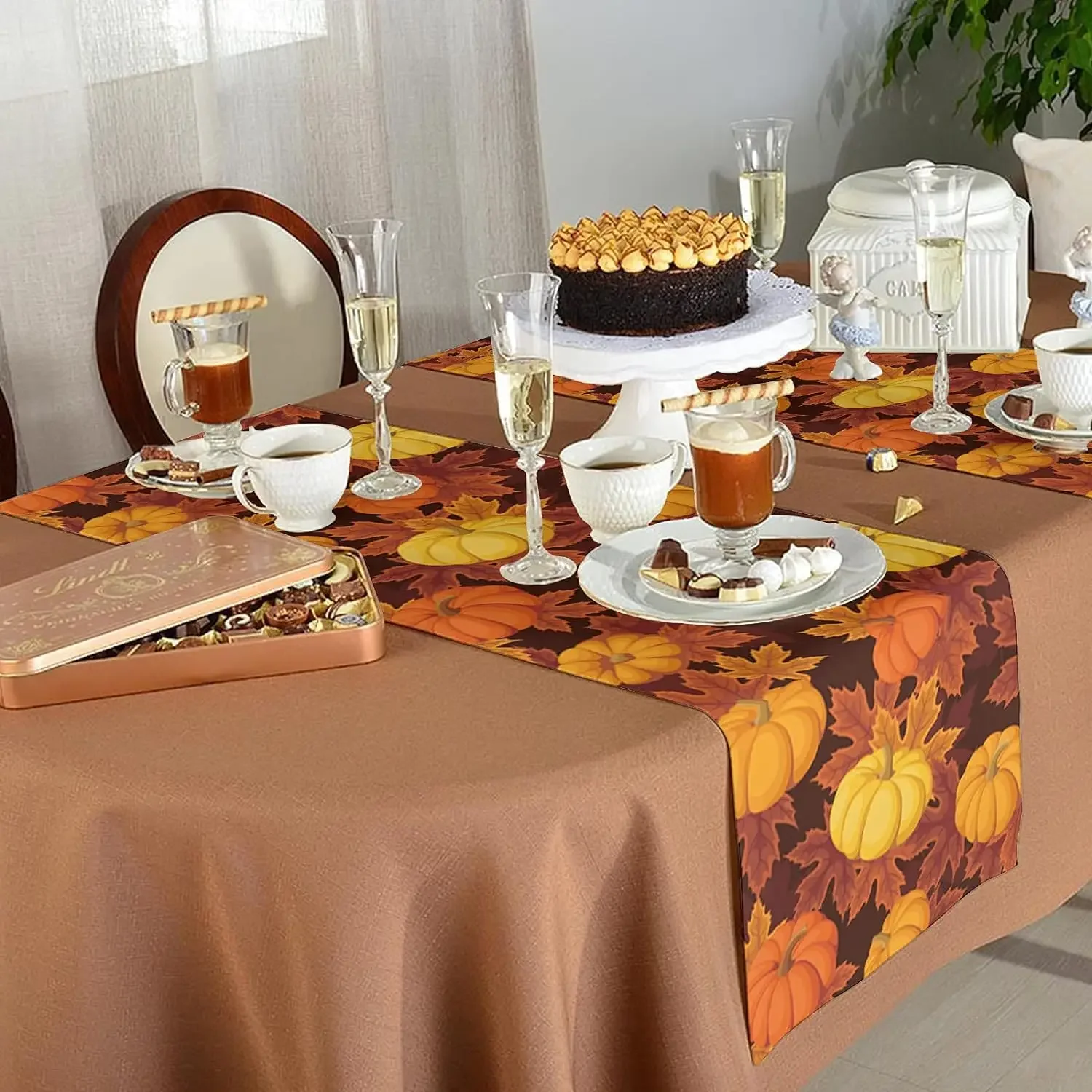 Fall Pumpkin Maple Leaves Table Runner Dresser Scarves Table Decor Reusable Kitchen Dining Table Runner Party Decorations