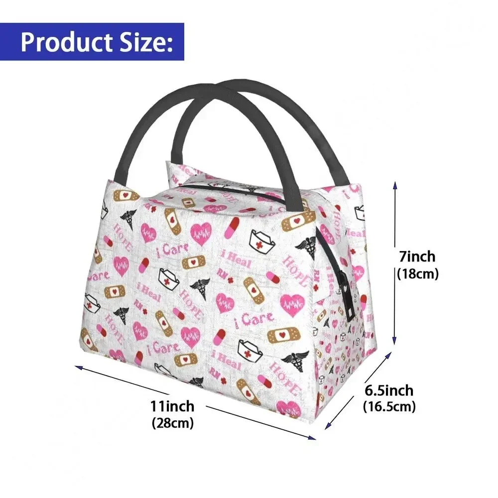 Pink Nurse Life Insulated Lunch Tote Bag for Women Nursing Print Portable Thermal Cooler Bento Box Work Travel Food Bags