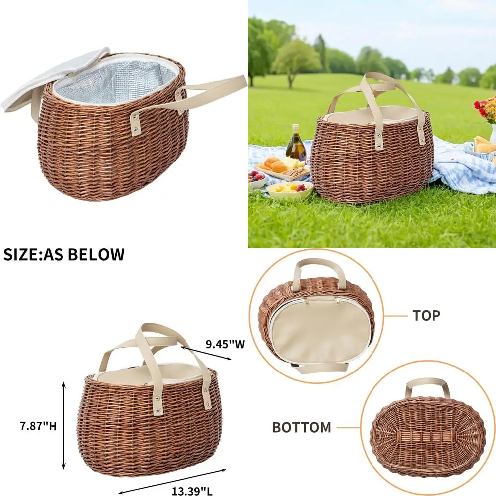 

Natural Willow Picnic Basket with Insulated Cooler for Outdoor Adventures and Easter Celebrations