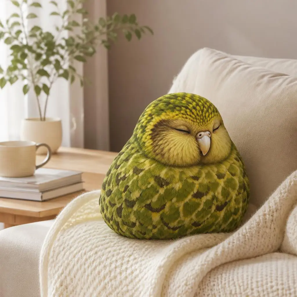 Sleepy Kakapo Parrot Bird Shaped Pillow Cute Stuffed Cushion for Sofa Wildlife Throw Pillow Home Decor Gift for Bird Lovers