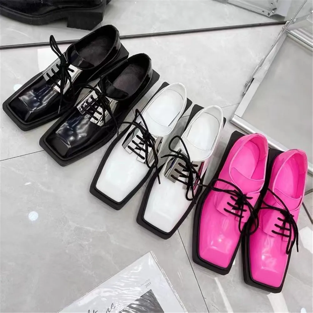 MILI-MIYA New Arrival Brand Design Women Cow Leather Lace Up Pumps Fashion Square Toe Solid Color Think Heels Hand For Ladies