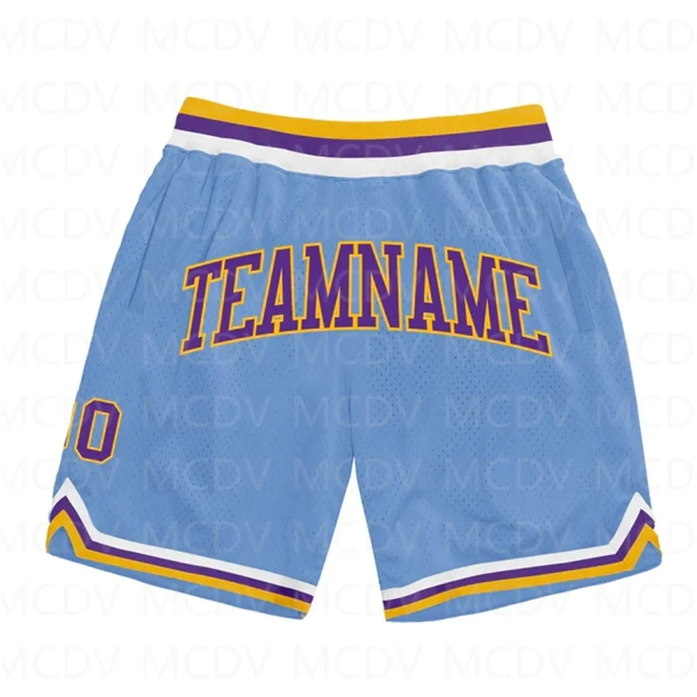 

Custom Light Blue Purple-Gold Authentic Throwback Basketball Shorts 3D All Over Printed Men's Shorts Quick Drying Beach Shorts