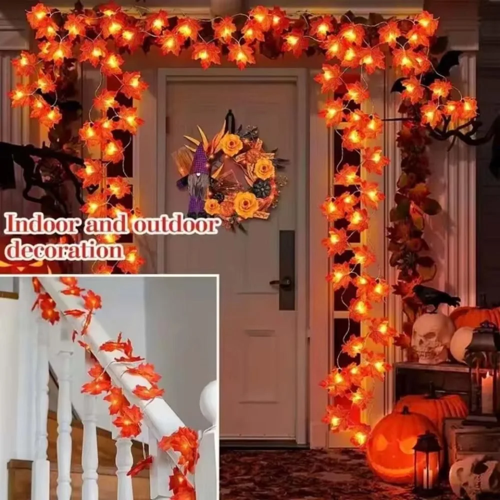 Red Leaf Design Maple Leaf String Lights Artificial Maple Leaf Warm Ambiance LED String Lights Holiday Lighting Lantern Design