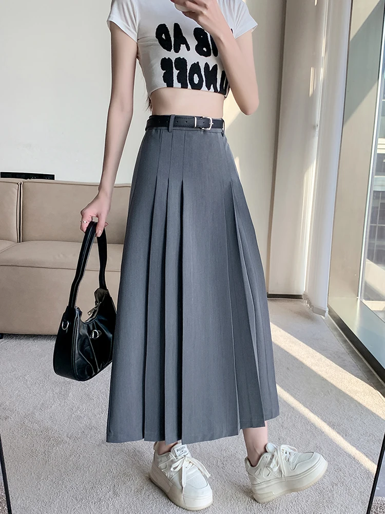 

ay Pleated High Waist A-Line Midi Skirt Women's Spring Summer Slimming Design Large Sweep Suit Umbrella Skirt