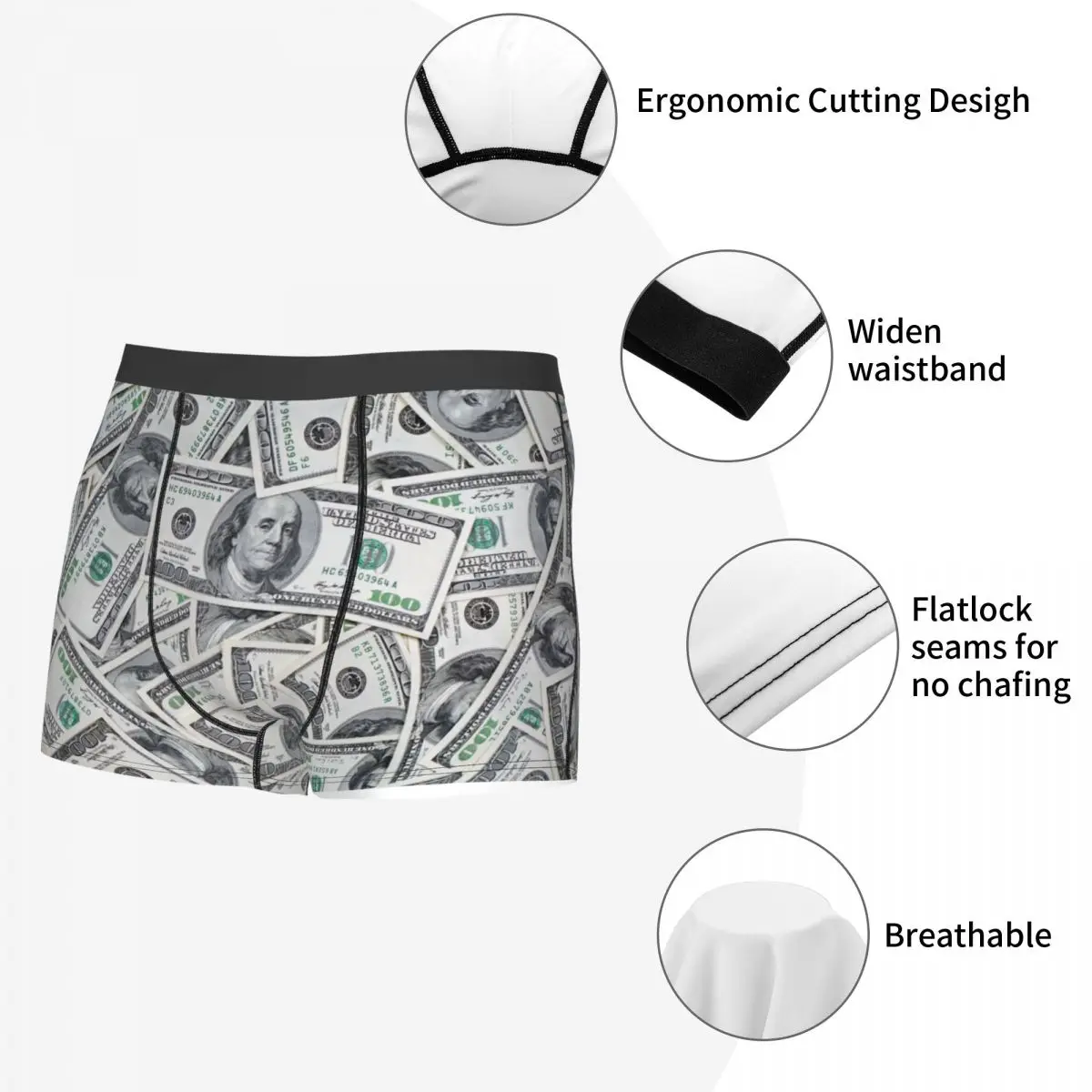 Men 100 Dollar Bills USA Boxer Shorts Panties Breathable Underwear Money Homme Fashion Plus Size Underpants