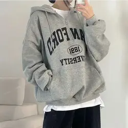 Sweatshirt women's hooded spring, autumn and winter thick fleece thin spring autumn winter loose thickened sweatshirt mid-length