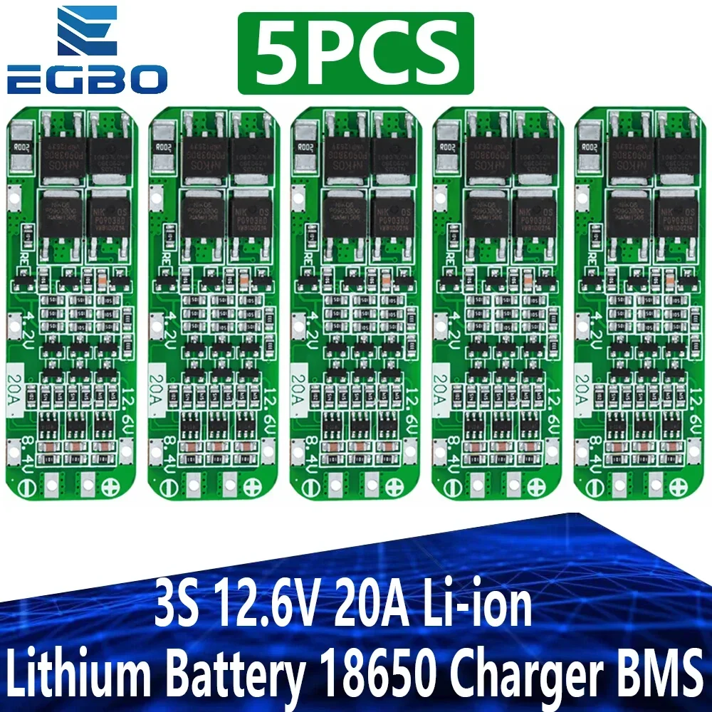 5PCS EGBO 3S 20A Li-ion Lithium Battery 18650 Charger PCB BMS Protection Board For Drill Motor 12.6V Lipo Cell Module