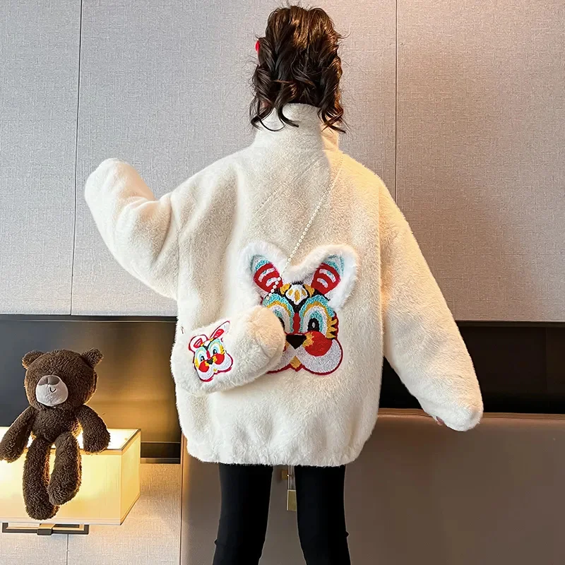 Teenager Kids Clothes Girls Jacket 2024 New Winter Fashion Faux Mink Rabbit Fur Coat for Teen Soft Warm Children\'s Clothing