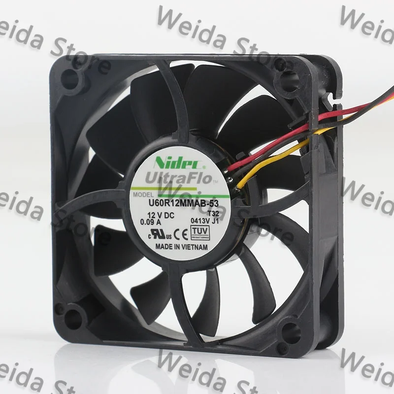 Original Nidec 6015 U60R12MMAB-53 12V three-wire 0.09A silent CPU case cooling fan 6CM