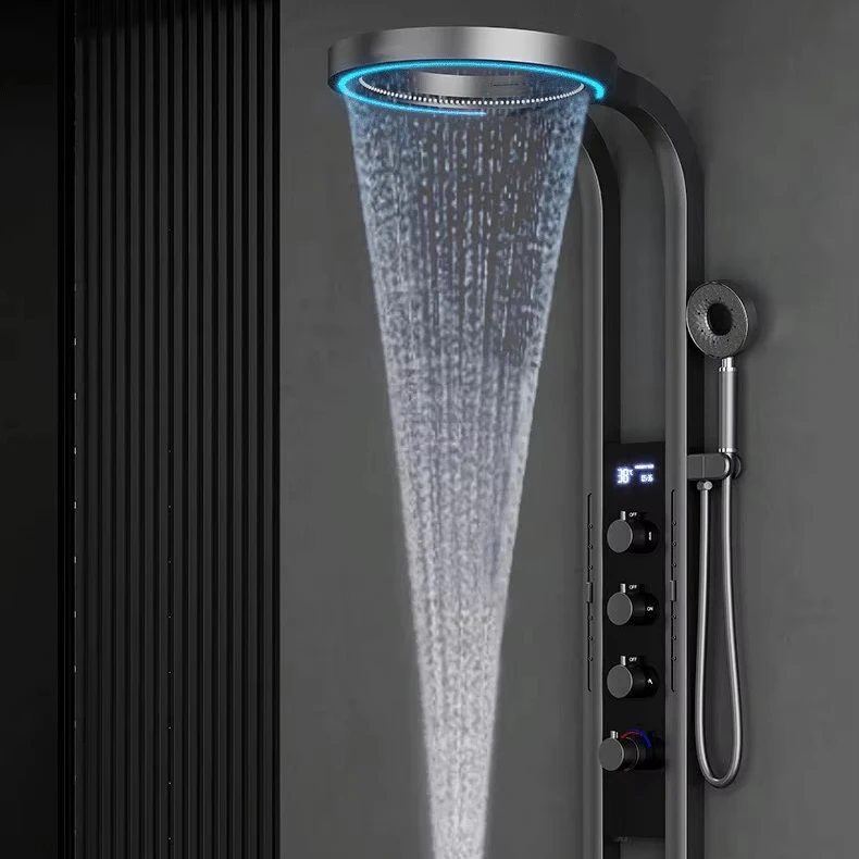 Multifunctional 5-in-1 Shower Panel LED Surround Sprinkler Soft Massage Feature Stainless Steel Waterfall Shower Set
