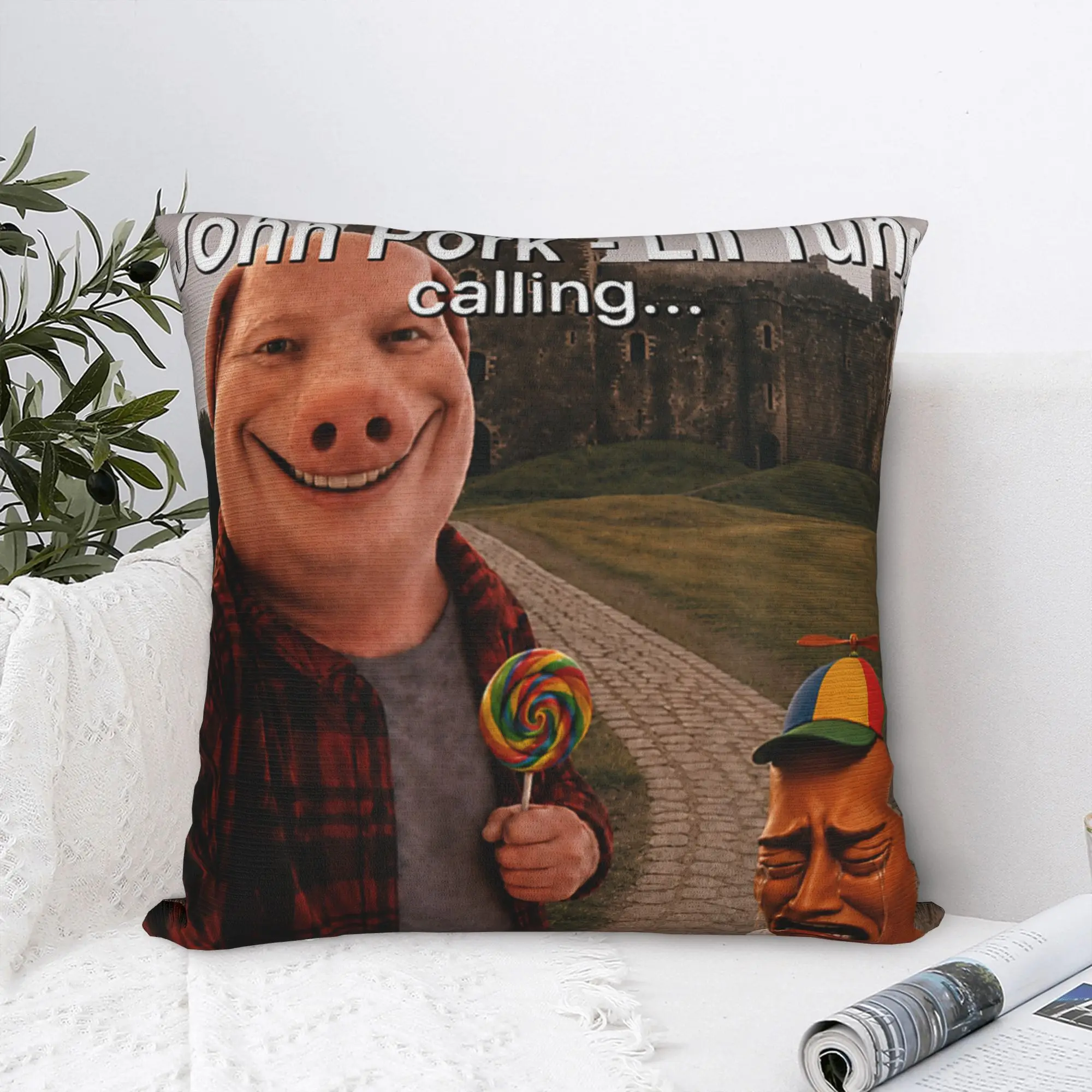 Lil Bro Tung Tung Sahur John Pork is Calling Brainrot Meme Pillow Case Pillow Cover Morden Pillowcases For Living Room Chair