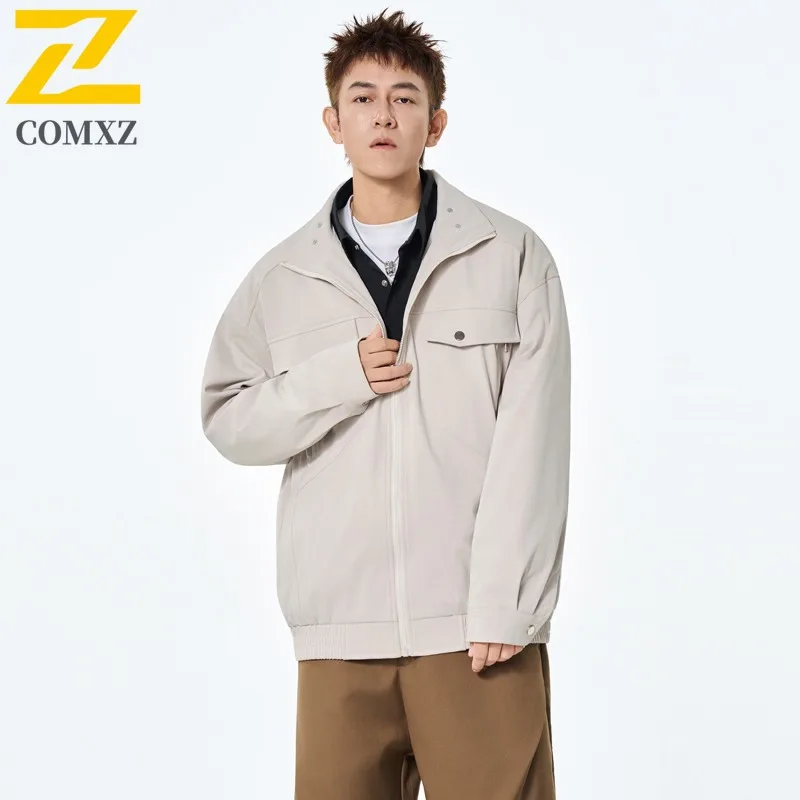 

COMXZ New Jacket Men Leisure Solid Color Stand Collar Riding Versatile Coat Streetwear Trendy Windproof Autumn Windbreaker