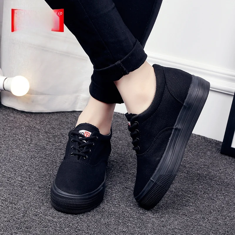 

Casual Canvas oes Women's Thi Bot High Top Pure Bla Breathable Leisure Cross Strap Rubber Sole round Toe oes