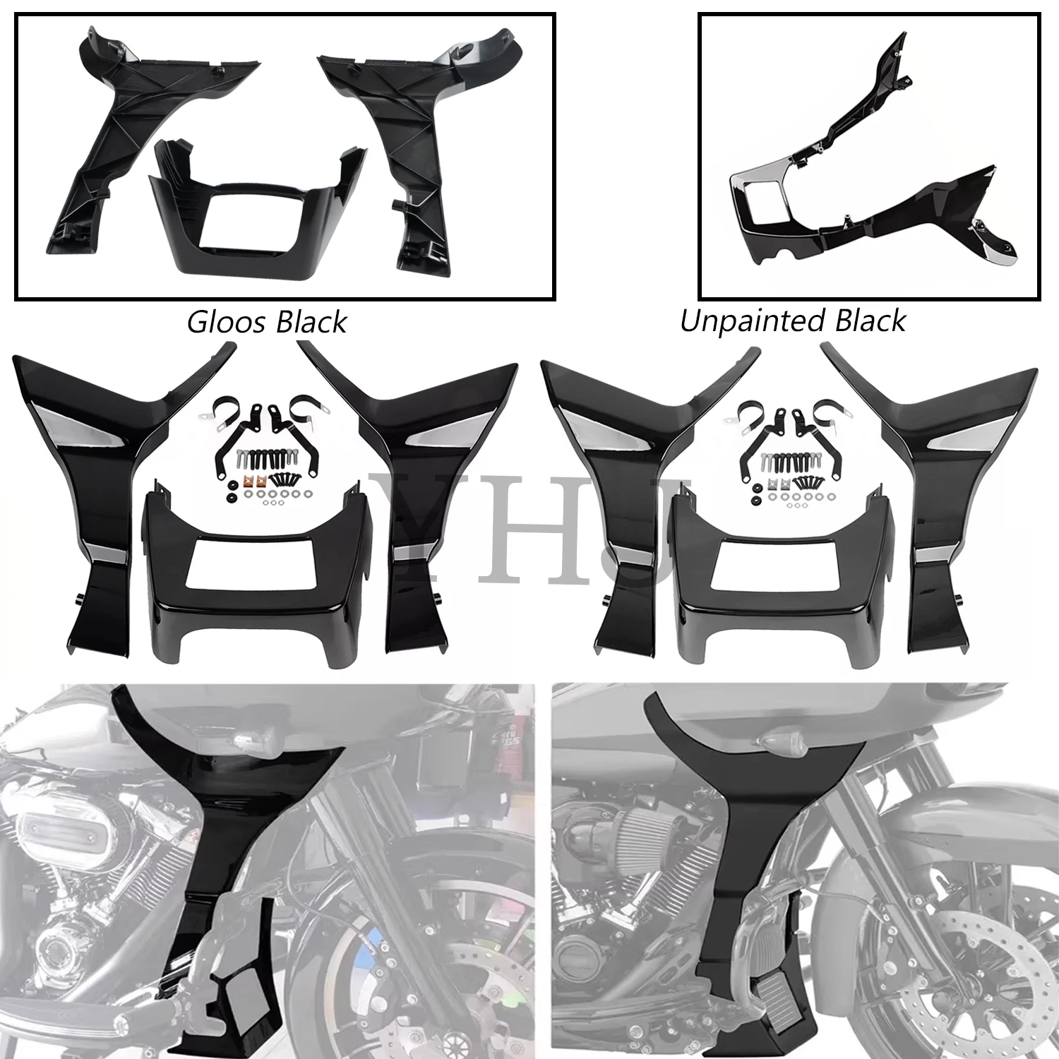 

For Harley Motorcycle Touring Road Glide FLTRX Special FLTRXS 2017-Up Unpainted Black/Gloss Black Fairing Spoilers Cover