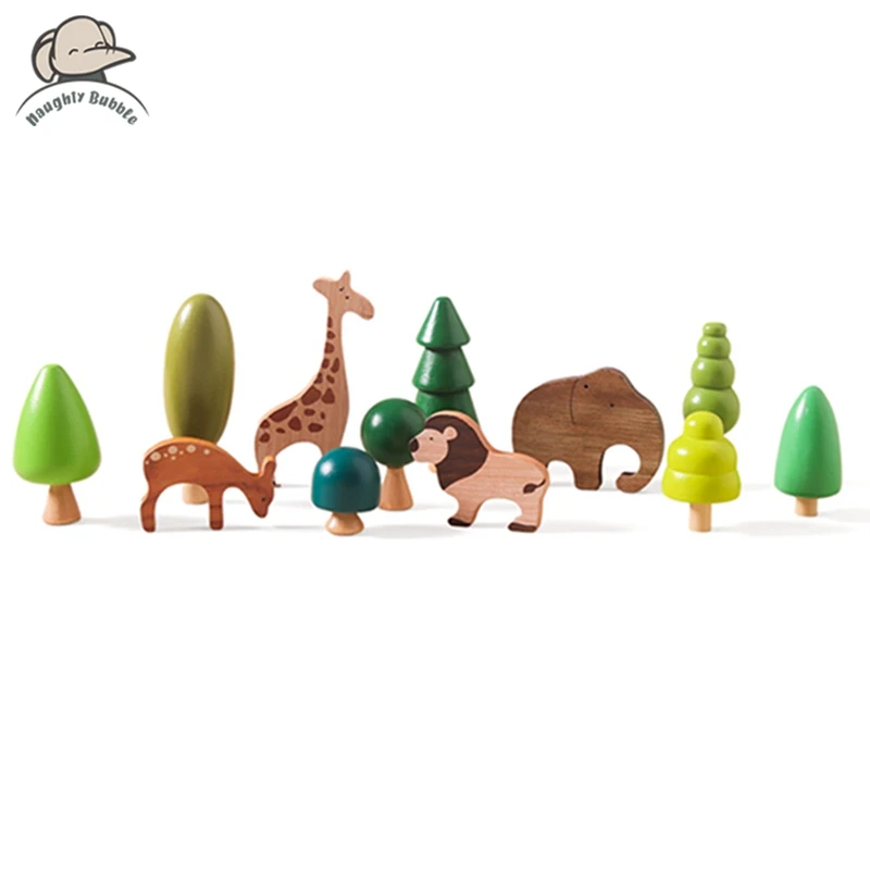 Wooden Imitation Forest Animal Toys Baby Block Placement Game Baby Room Decoration Thinking Divergent Scene Placement Baby Gift