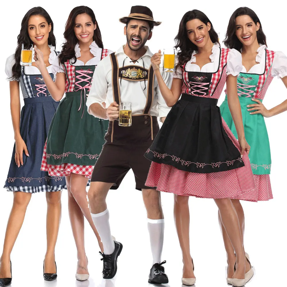 

Bavarian National Pink Plaid Clubwear The New Lady Dirndl Oktoberfest Costume Cosplay Carnival Halloween Fancy Party Dress