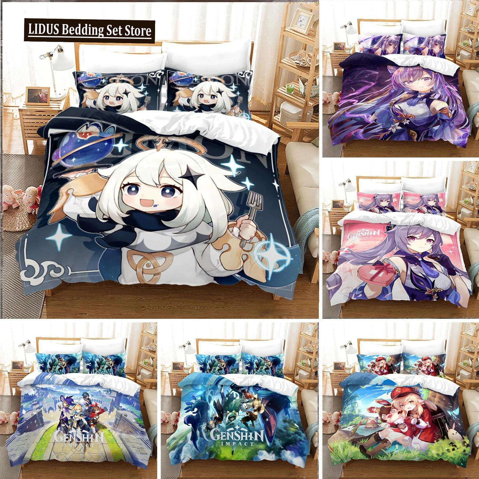 

Anime Genshin Impact Paimon Bedding Set Duvet Cover Bedroom Comforter Covers Single Twin King ​Size Quilt Cover Home Textile