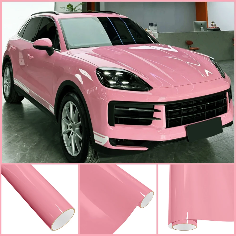 

High-Gloss Crystal Glossy Pink PET Wrap Vinyl Film Car Full Body Protective Film Sticker DIY Color Decal Auto Tuning Accessories