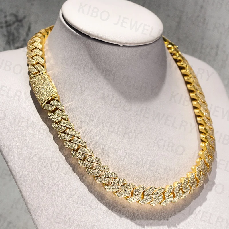 14MM 18K S925 Silver Cuban Chain VVS Hip Hop Moissanite jewelry Cuban link chain Necklace For Men