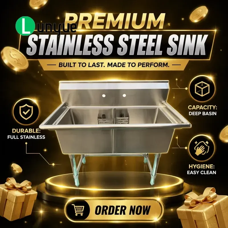 Heavy Duty Double Bowl Kitchen Sink Brushed Stainless Steel Industrial Commercial Restaurant Sink Durable Large Capacity