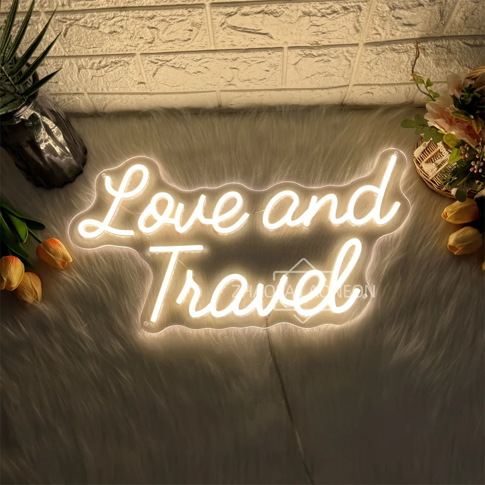 Love and Travel Neon Sign Lights Home Room Decor Wall Art Neon Led Lighdts Party Bedroom Wedding Decoration Neon Lights Gifts