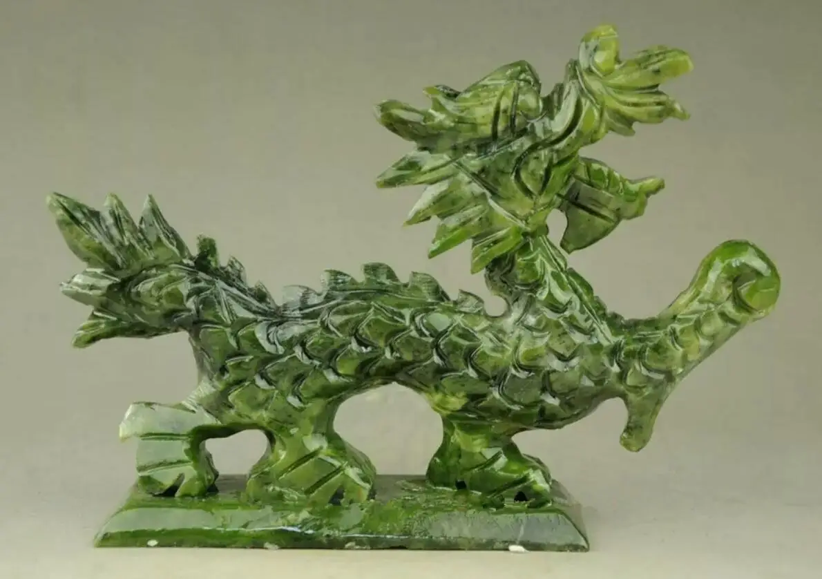 7.8in Exquisite Natural Jade Handmade Hand-carved Dragon Statue Attract Wealth