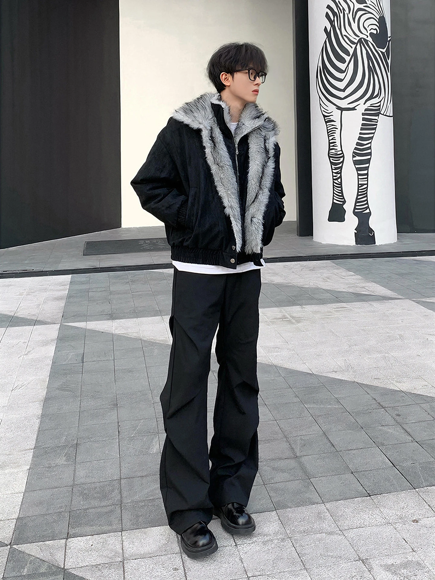 

American High Street Men's Spring Cleanfit Bla Wide Leg Workwear Pants Folded Micro Flared Trousers Casual West Pants