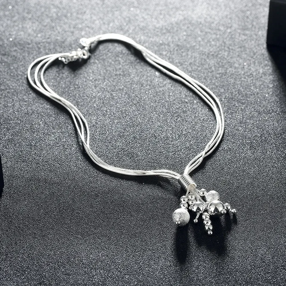 Women's 925 Sterling Silver Snake Chain Tassel Beads Set