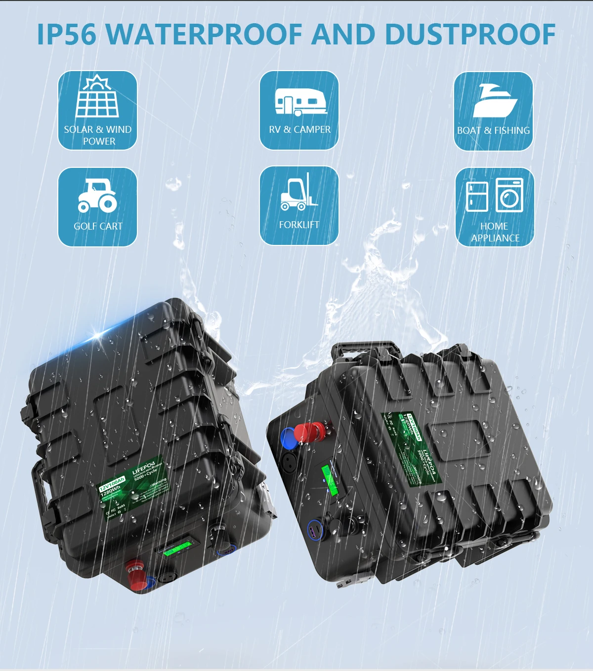 LiFePO4 12V 120AH 100AH 80AH Battery Pack 12.8V Bluetooth Lithium Battery Grand A Cells With 4S 100A BMS 6000+ Cycles For Boat