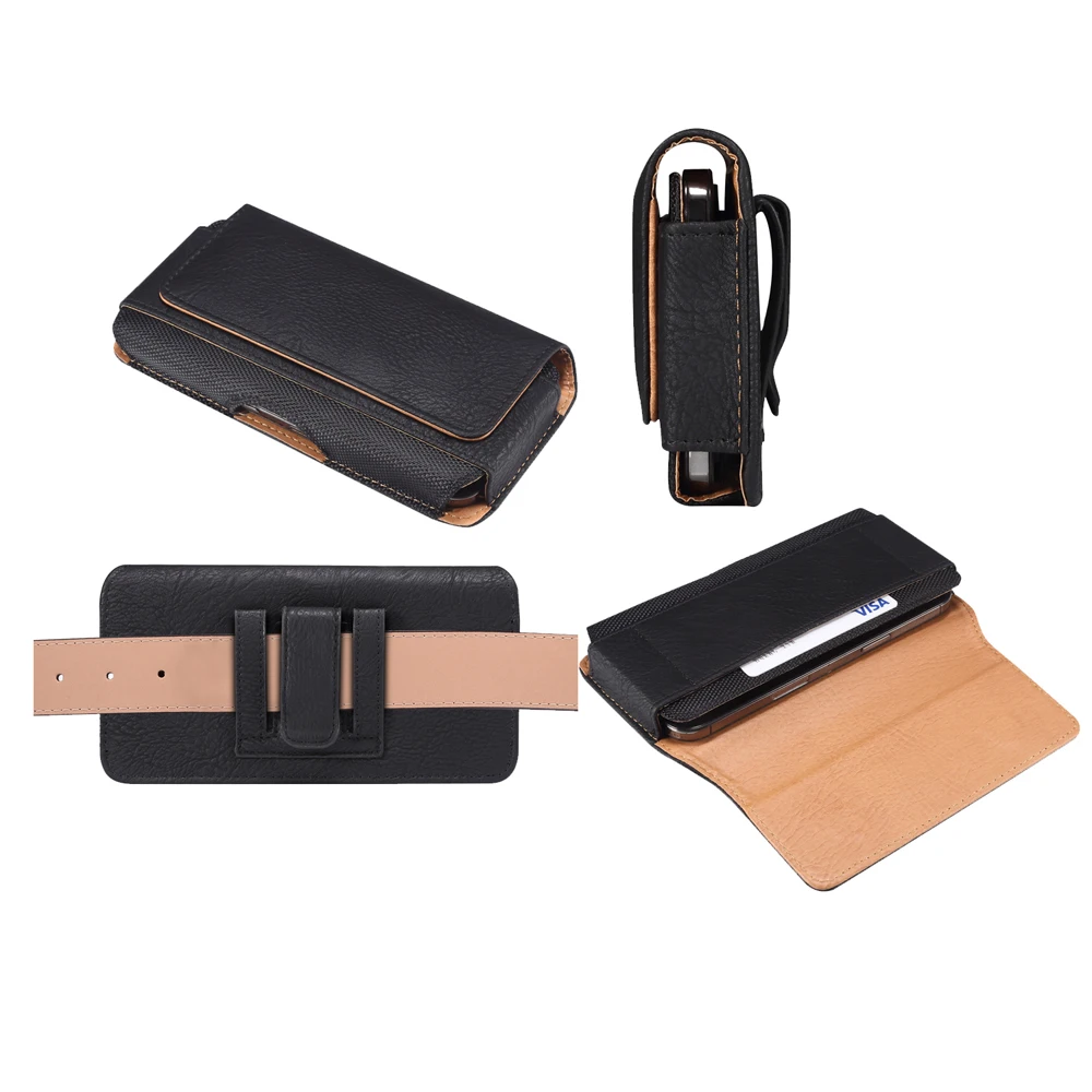 Universal Leather Men Waist Bag For iPhone 15 14 13 12 Pro Max Samsung Galaxy S23 S22 Huawei Xiaomi Mobile Phone Belt Clip Cases