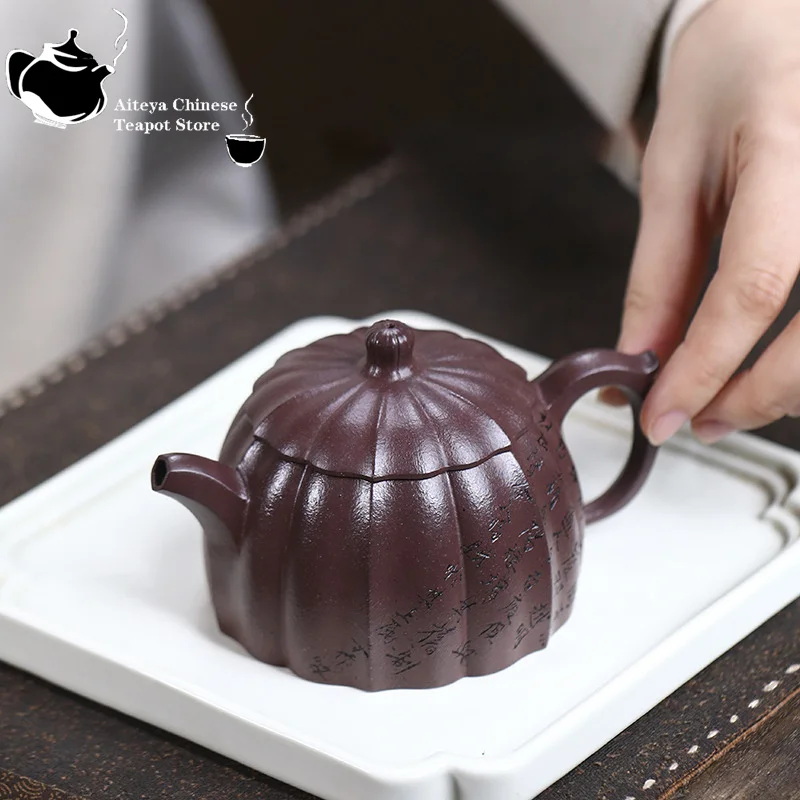 Teiera Yixing fatta a mano in argilla viola, minerale originale, tesoro in argilla viola, vaso salutare, set da tè Kung Fu, teiera cinese