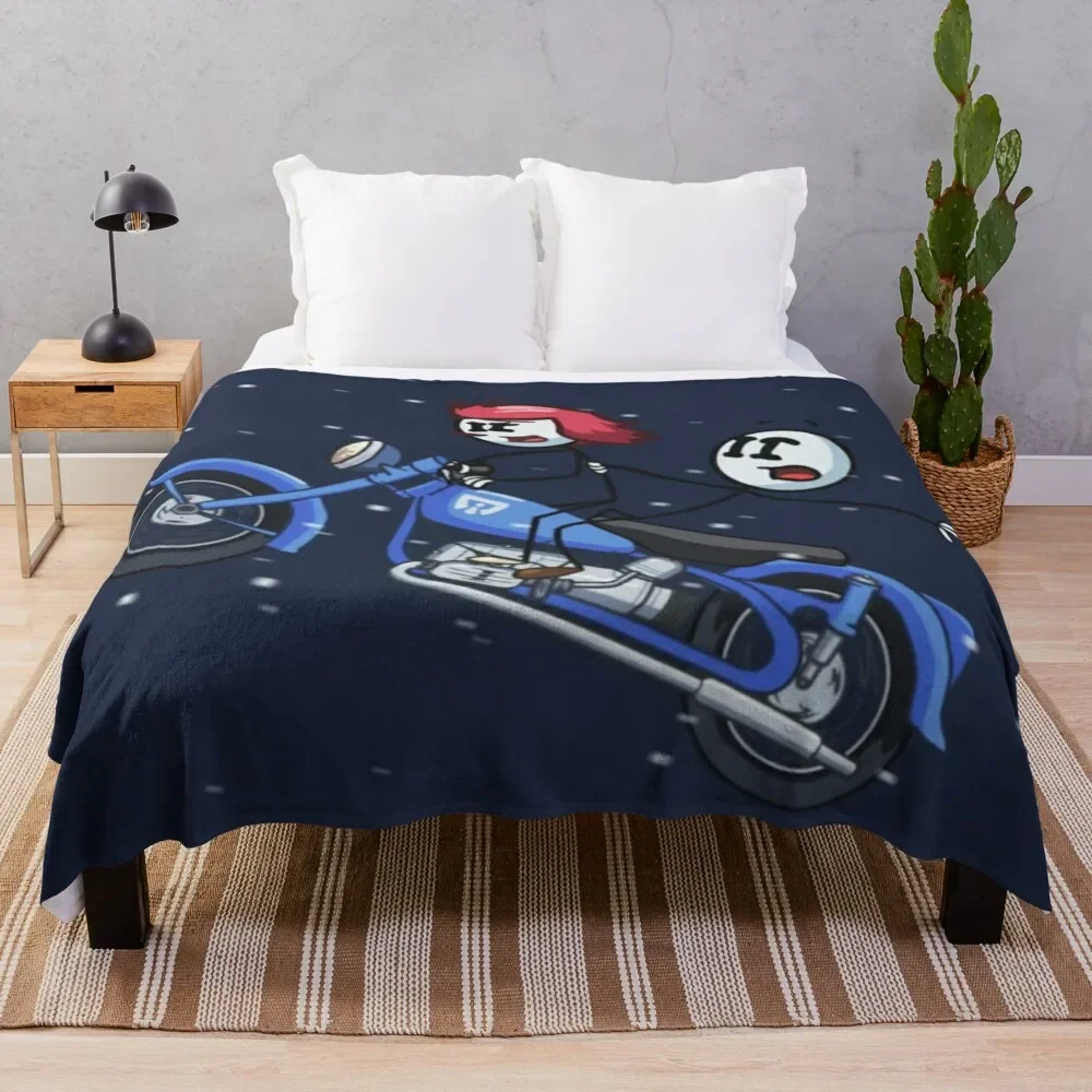 Henry and Ellie on Motorcycle Throw Blanket Furry bed plaid Blankets