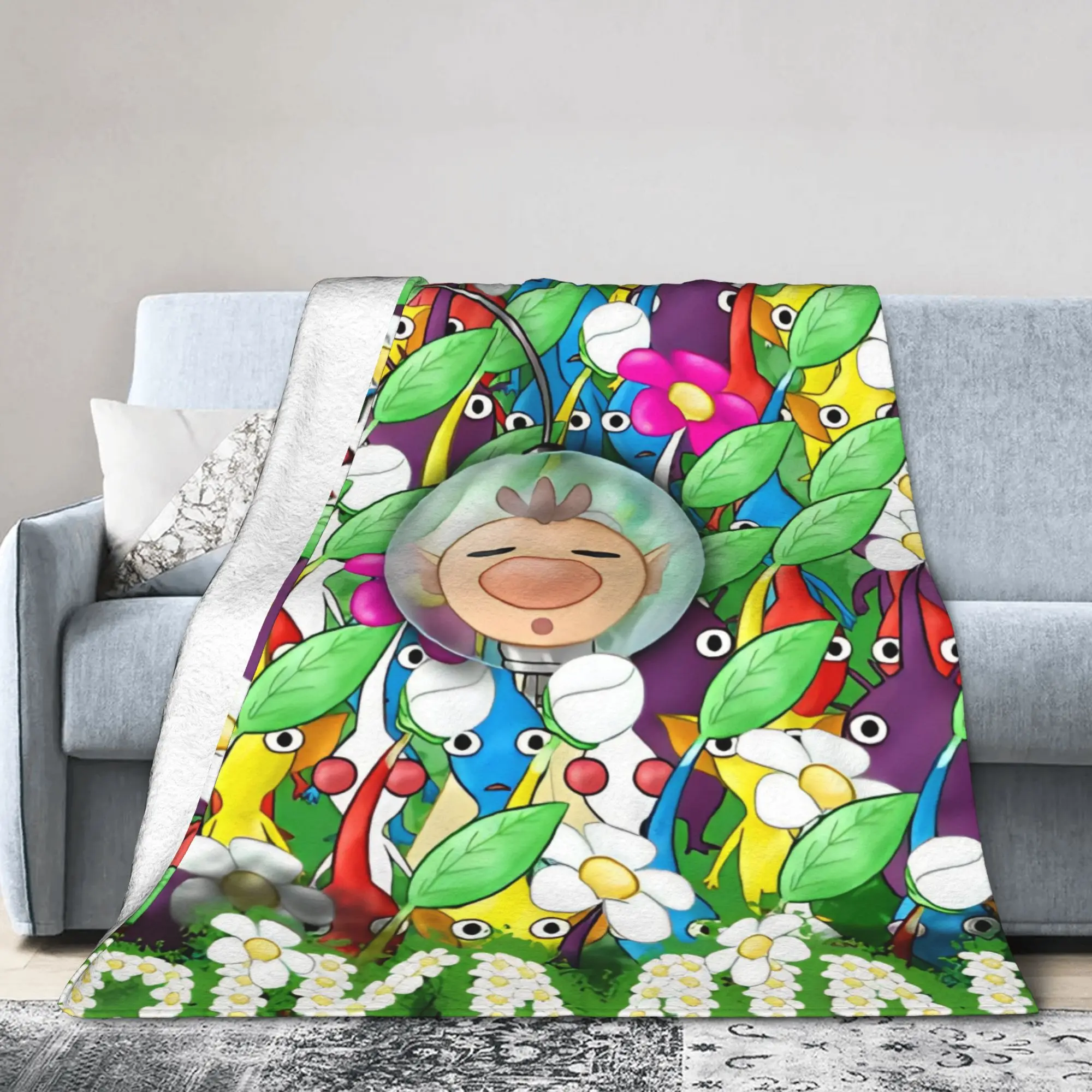Pikmins Crowded Olimar Wool Blankets Video Game Cartoon Kids Funny Throw Blankets for Home 125*100cm Rug Piece,