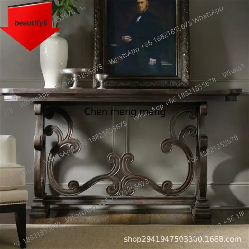 

Q181 American country solid wood console table vintage carved entryway decoration table