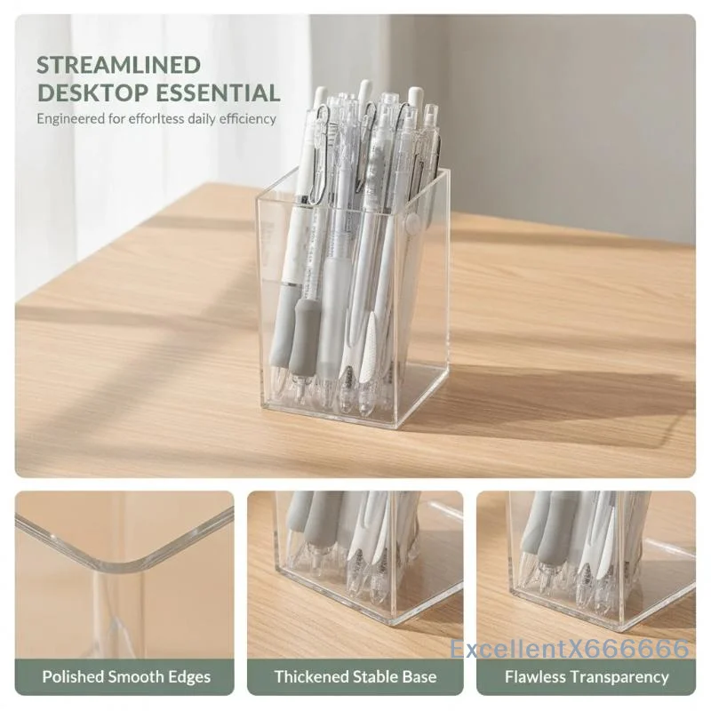 Clear Acrylic Multi Compartment Pen Holder For Pens Pencils Makeup Brushes Home Office