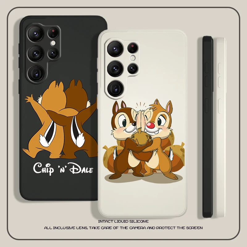 Disney Chip \'n\' Dale Anime For Samsung S23 S22 S21 Ultra S20 FE S10 S9 Plus Lite 5G Liquid Rope Phone Case Cover