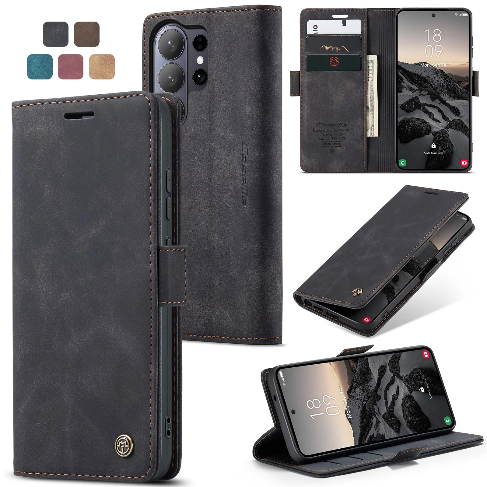 Luxuriöse Retro-Hülle für Samsung Galaxy S26 Ultra S25 FE mit Mehreren Kartenfächern und Standfunktion Handyhülle für S26 Plus Leder-Brieftasche