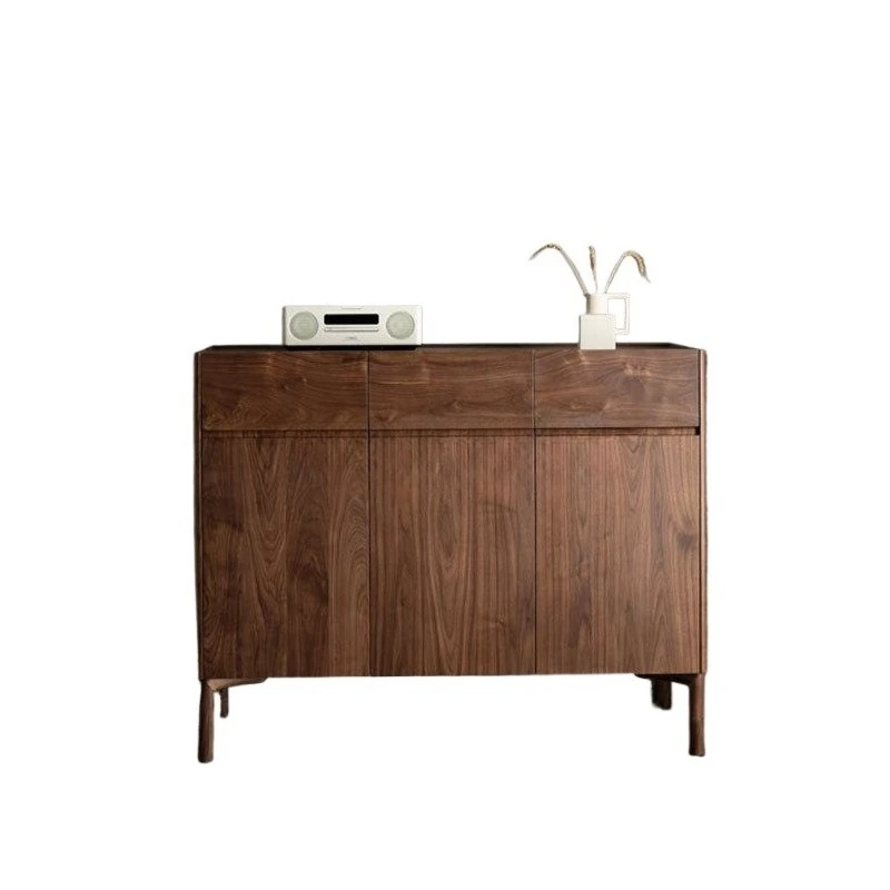 

Nordic black walnut solid wood dining side cabinet, simple and modern entrance cabinet, Japanese-style living