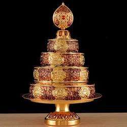 Buddhist Manza Furnishing Tantric Alloy Handicraft Auspicious Tibetan Tribute Gilt Buddhism Plate Home Gift Indoor Decorative
